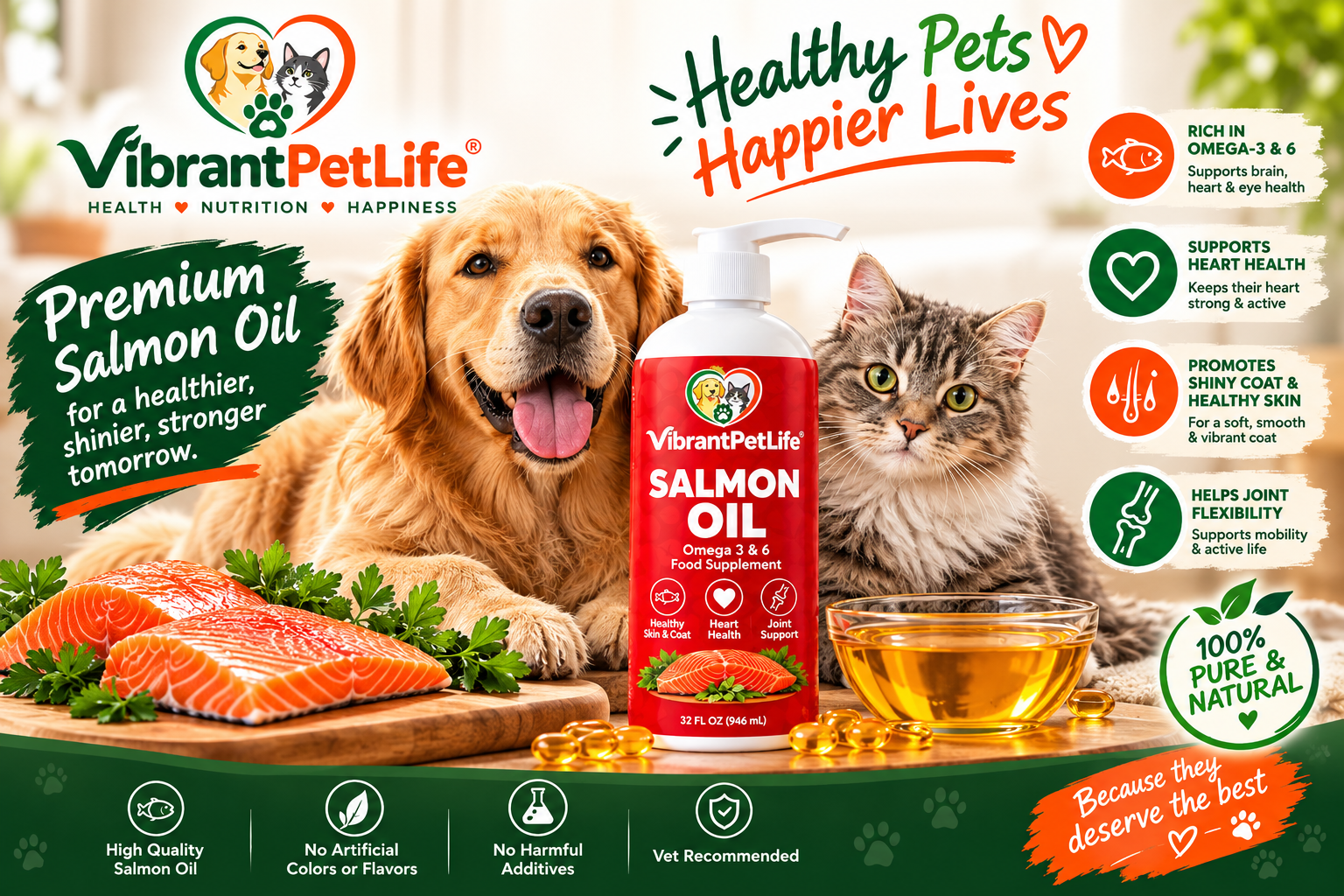 Salmon Oil for Dogs & Cats – Omega 3 & 6 Pet Supplement