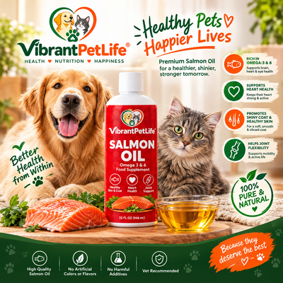 VibrantPetLife Salmon Oil for dogs and cats, omega 3 supplement for healthy skin and coat, natural pet nutrition.